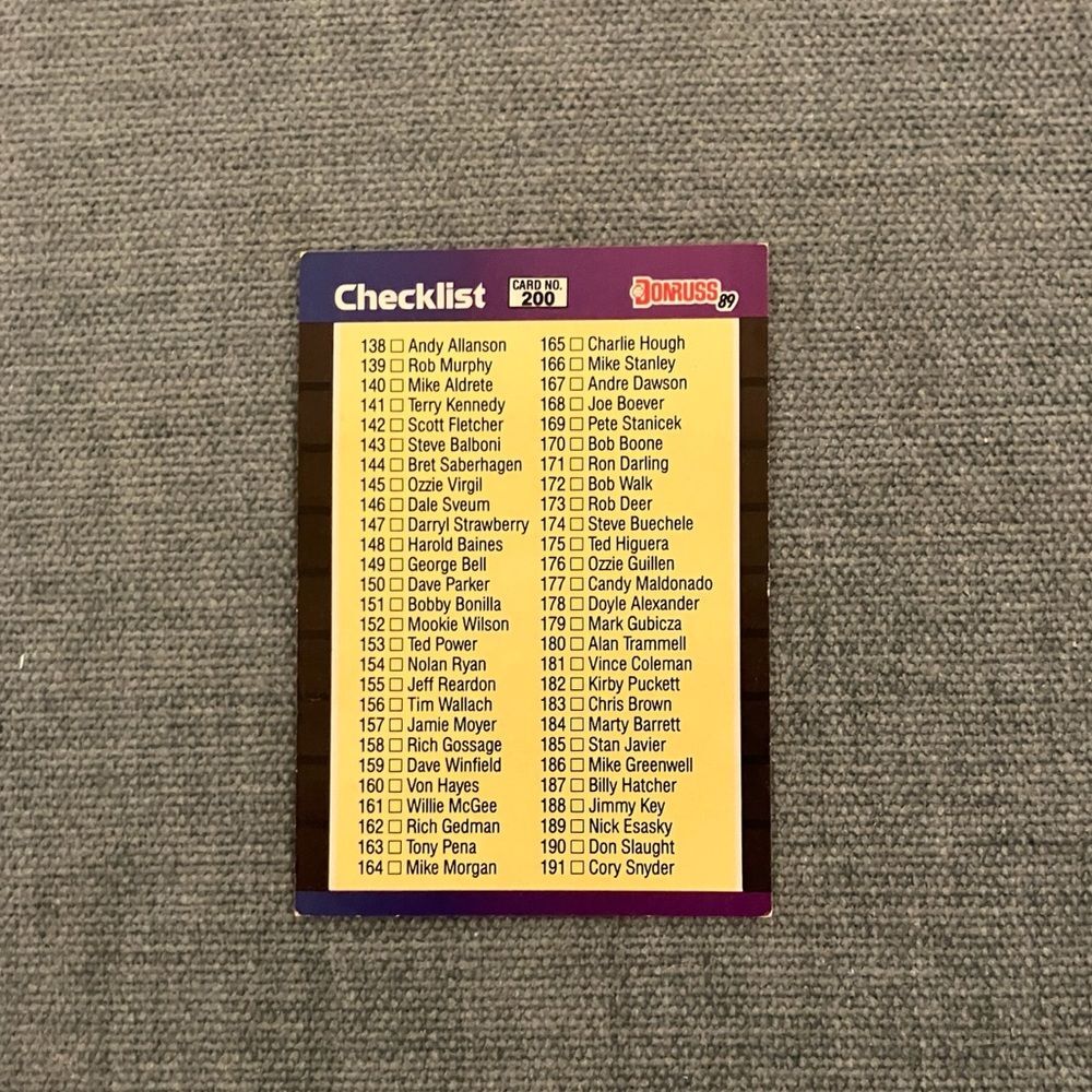 1989 Donruss Checklist Baseball Card Trading Card
